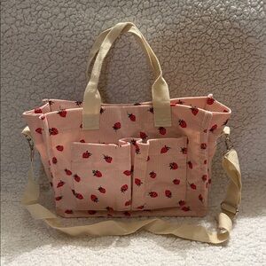 Strawberry Print Pink Tote Bag